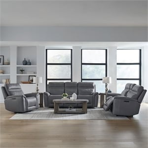 Liberty Furniture Cooper Sofa Loveseat & Recliner Power Set - Blue Gray Leather