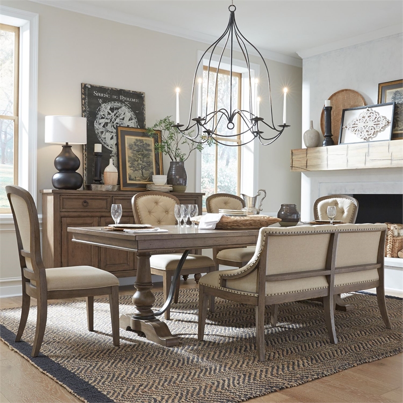 Liberty Furniture Americana Farmhouse Optional 6 Piece Trestle Table Dining Room Set with Chairs - Brown Wood