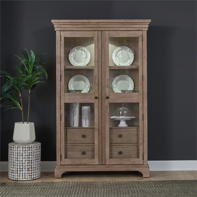 Liberty Furniture Haven Hills Display Cabinet Glass Door Display - Brown Wood