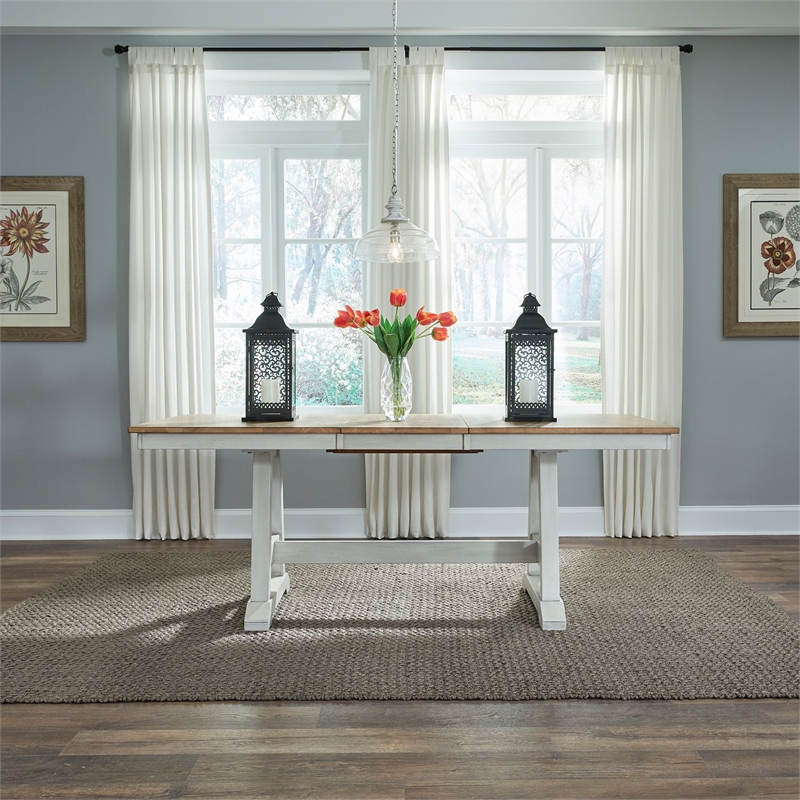 Liberty Furniture Lindsey Farm Dining Room Trestle Table with Leaf - White Wood