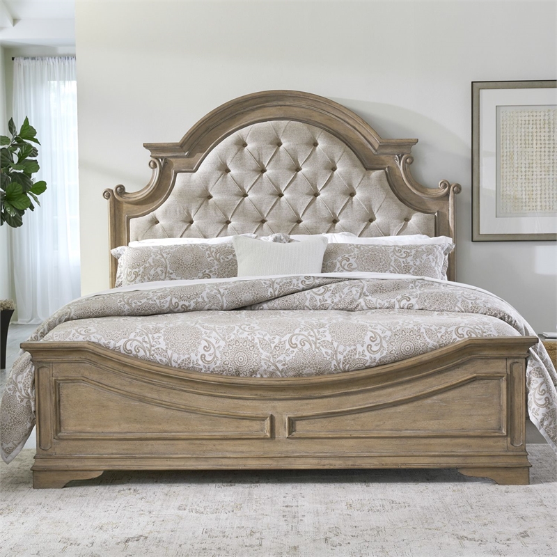 Liberty Furniture Magnolia Manor California King Upholstered Bed Frame Brown Wood