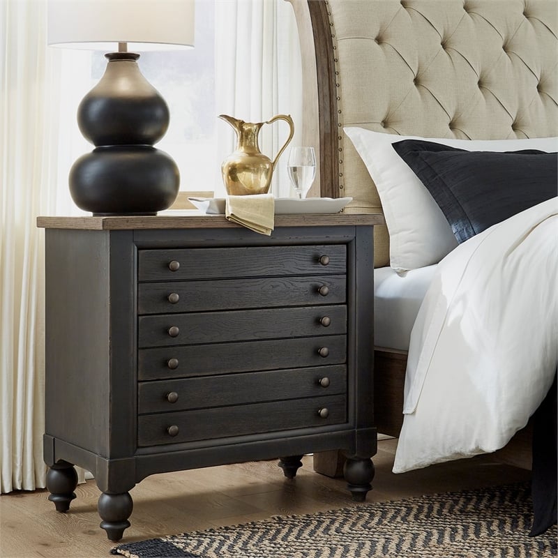 Liberty Furniture Americana Farmhouse Bedside Chest with Charging Station Black