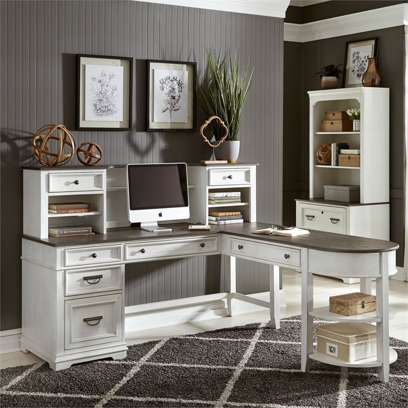 Liberty Furniture Allyson Park Home Office L Shaped Desk Set - White & Charcoal