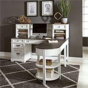 Liberty Furniture Allyson Park Home Office L Shaped Desk Set - White & Charcoal