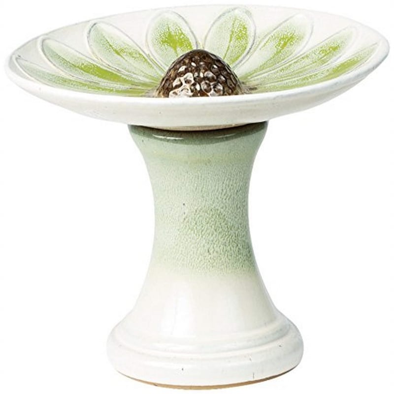 Alfresco Home Daisy Ceramic Bird Bath in Green