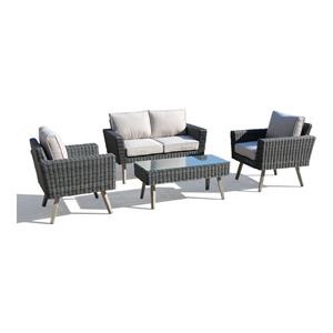 Alfresco Home Castlewood 4-piece Resin Wicker Seating Group in Stone Gray