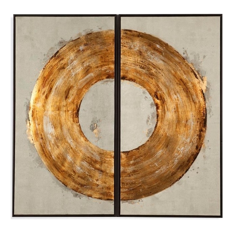 Ring of Fire Canvas Fabric Wall Art in Metallic Gold