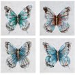 Bassett Mirror Metallic Butterflies Canvas Fabric Wall Art in Blue (Set of 4)