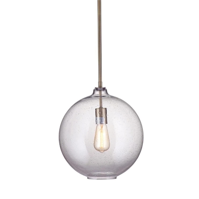 Bassett Mirror Chauncey Edison Bulb Pendant in Antique Brass and Glass