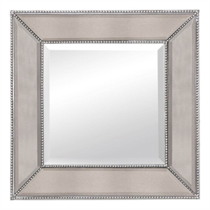 Silver Leaf Beaded Wood Wall Mirror Square Traditional