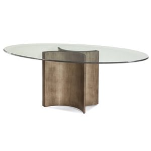 Symmetry Oval Glass Top Dining Table with Wood Base in Bronze