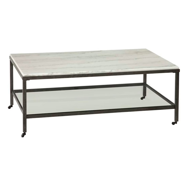 Bassett Mirror Whitman Rectangular Cocktail Table in Bronze/Ivory Marble