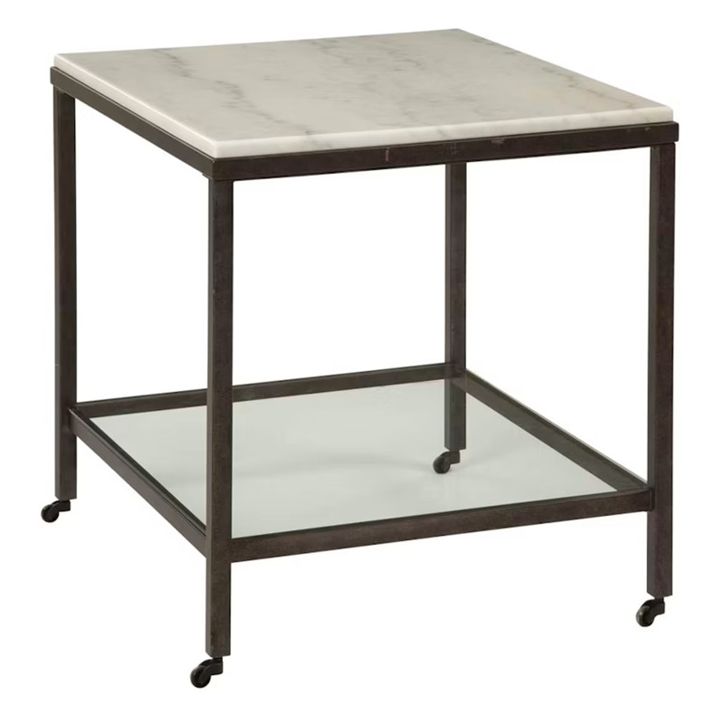 Bassett Mirror Whitman Rectangular End Table in Bronze/Ivory Marble
