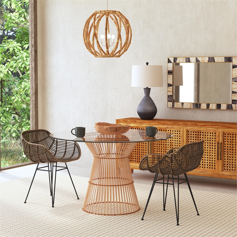 Ryanne Arm Chair in Brown Rattan with Metal Base