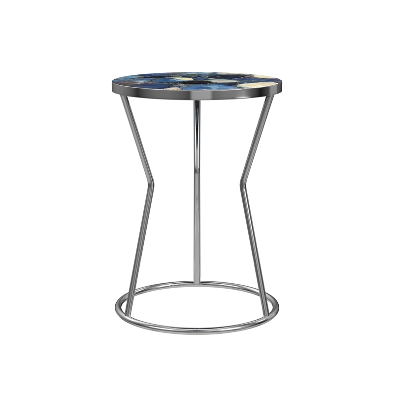 Lauer Metal and Agate Accent Table in Silver and Blue