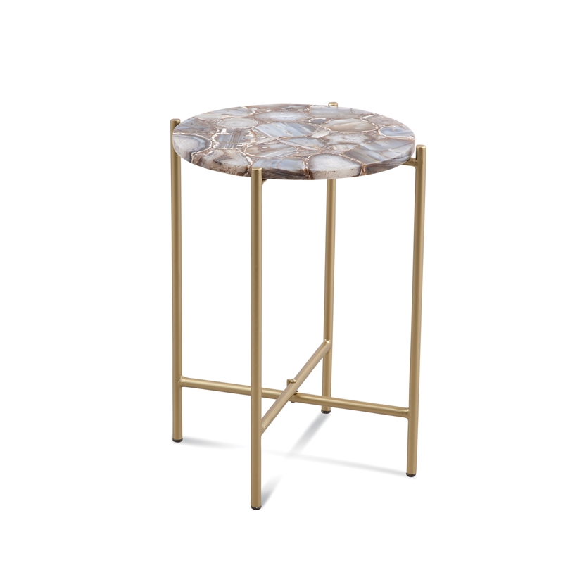 Lonna Metal and Agate Accent Table in Gold