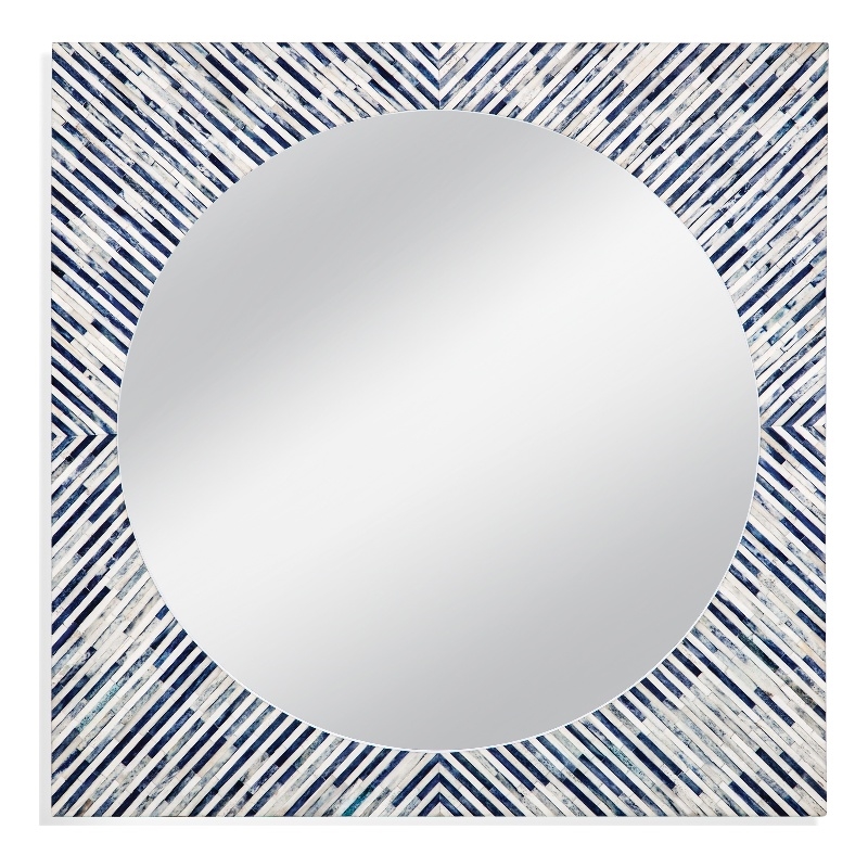 Sunburst Bone Wall Mirror in Blue Resin and Bone