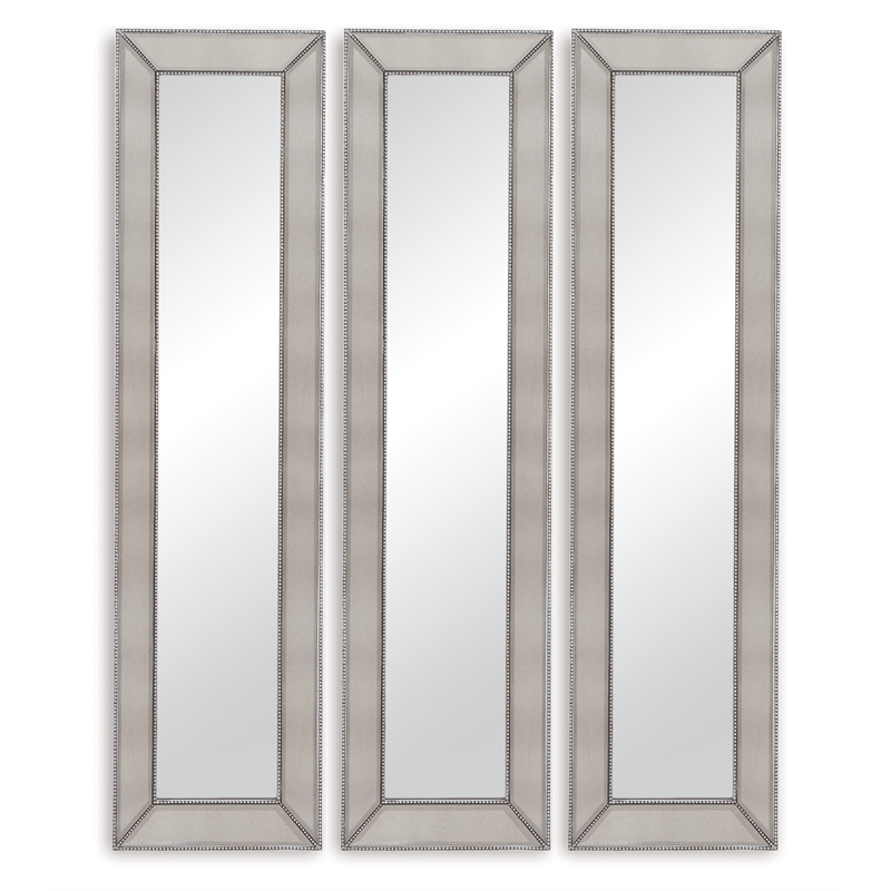 Beaded Wood Floor Mirror in Silver