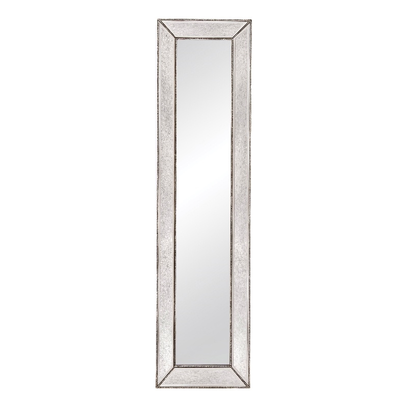 Beaded Wood Floor Mirror in Silver