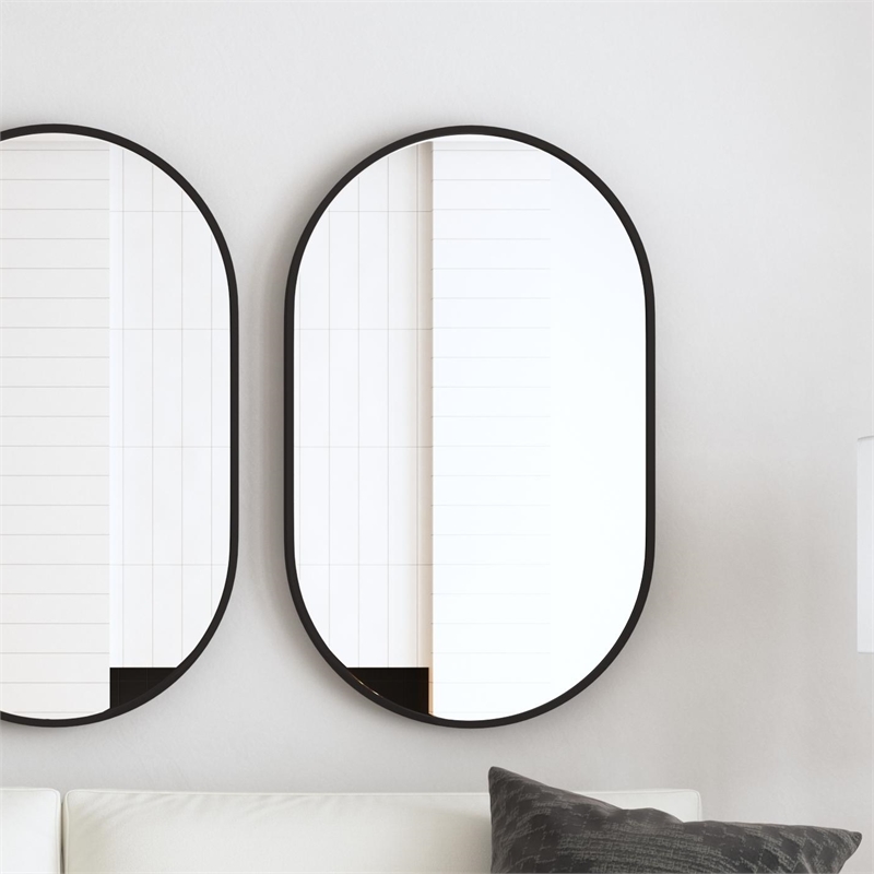 Oval Wall Mirror in Black Metal Frame by Bassett Mirror