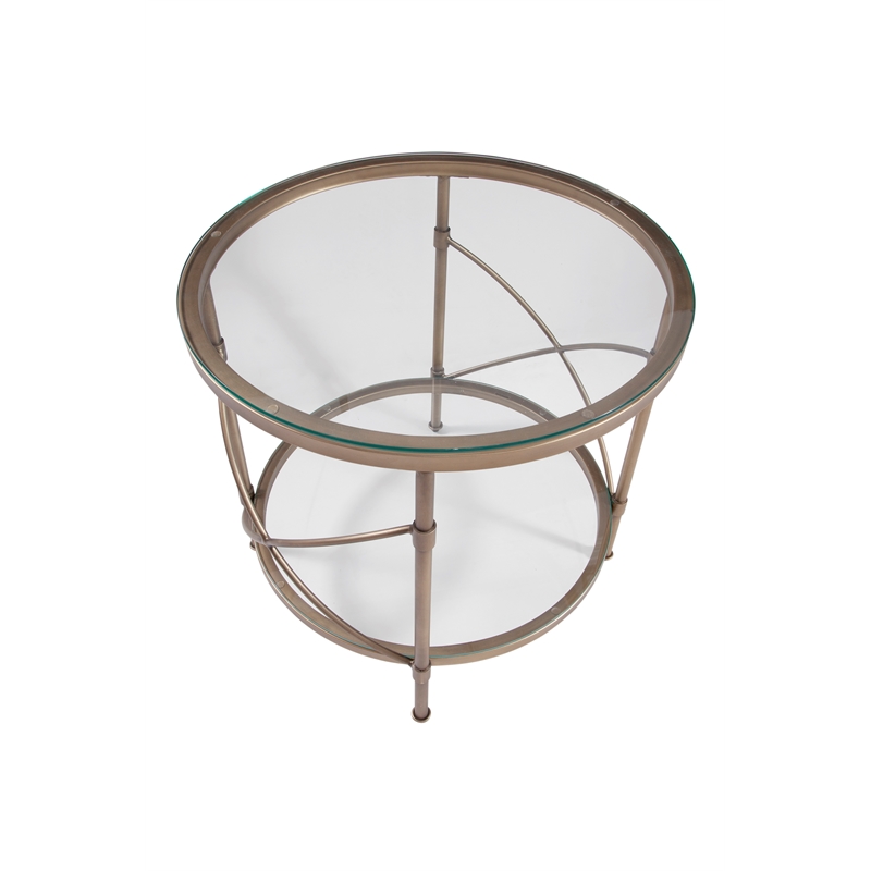 Harrison Round Metal and Glass End Table in Gold