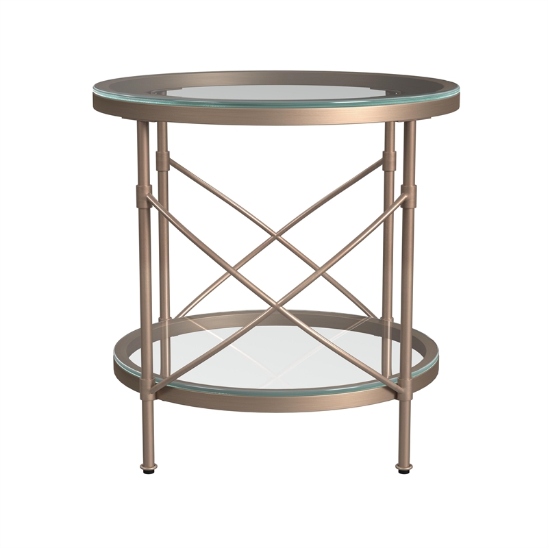 Harrison Round Metal and Glass End Table in Gold