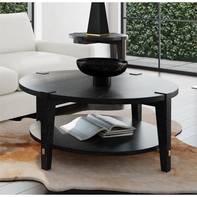 Whitfield Round Cocktail Table in Black Wood