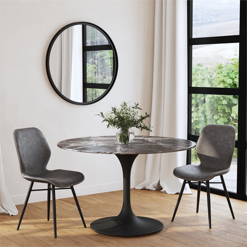 Jackie Round Wall Mirror in Black Metal Finish