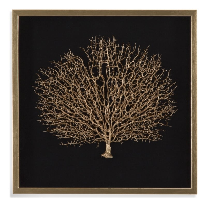 Silouette Sea Fan Wall Art in Gold with Wood Frame