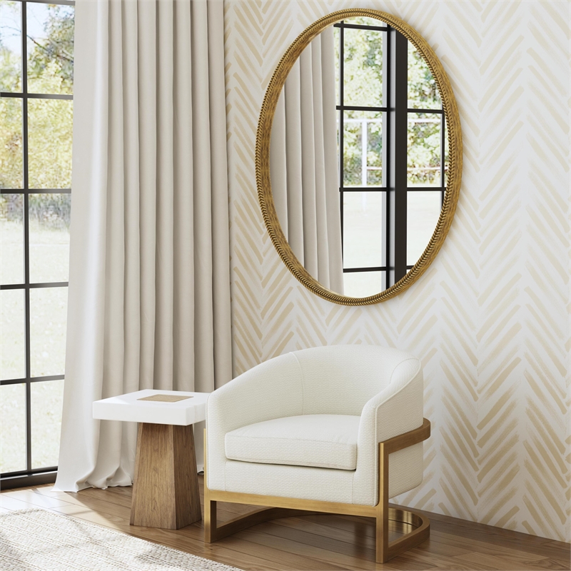 Bassett Mirror Neve Metal & Fabric Accent Chair in Gold/Ivory White