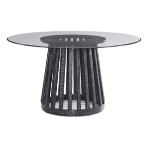Bassett Mirror Mateo Round Contemporary Glass and Wood Dining Table in Black