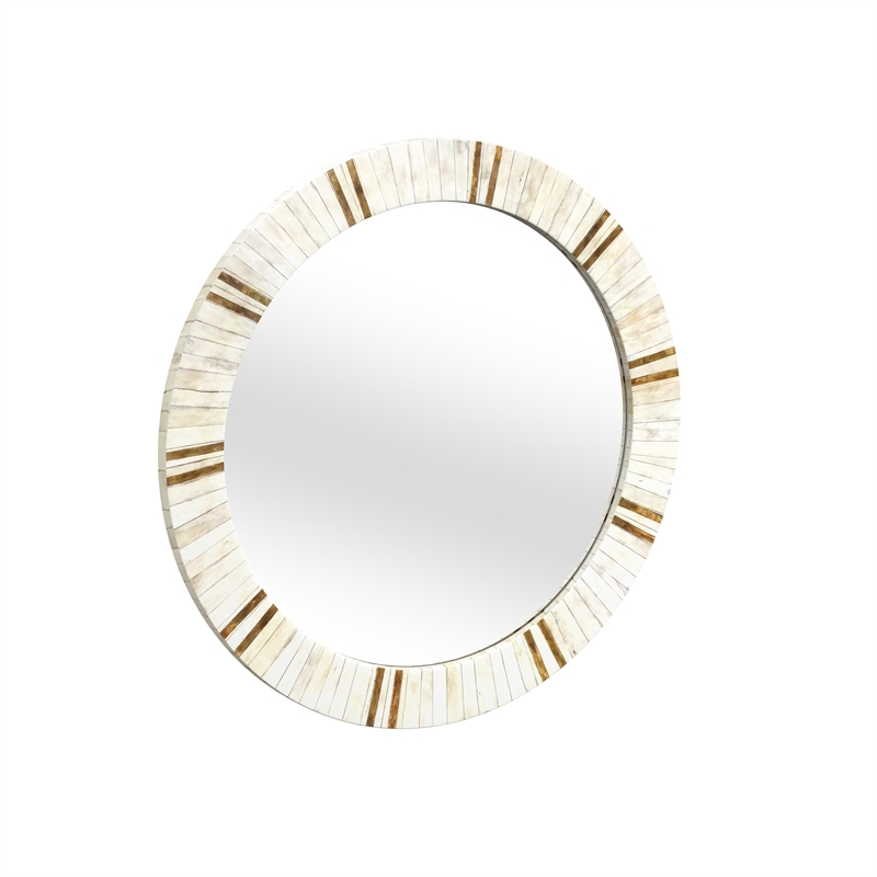 Bassett Mirror Clever Modern Bone & Resin Wall Mirror in Cream and Brass