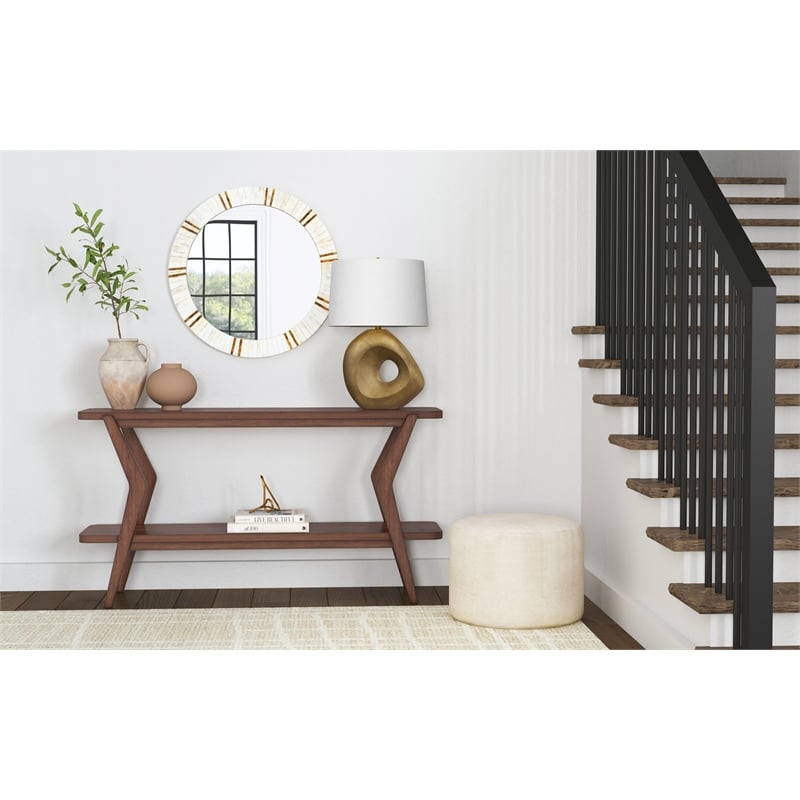 Bassett Mirror Clever Modern Bone & Resin Wall Mirror in Cream and Brass