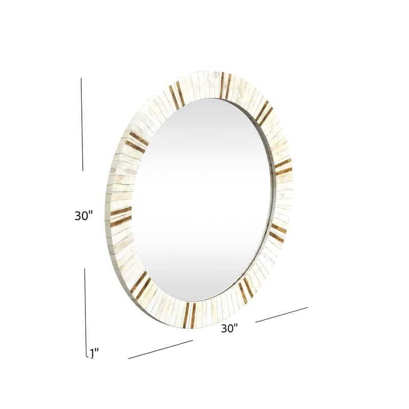 Bassett Mirror Clever Modern Bone & Resin Wall Mirror in Cream and Brass