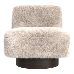 Amaya Beige Fabric Swivel Accent Chair with Wood Base