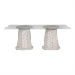 Korey Dining Table in Cream Wood with Cane Detailing and Glass Top