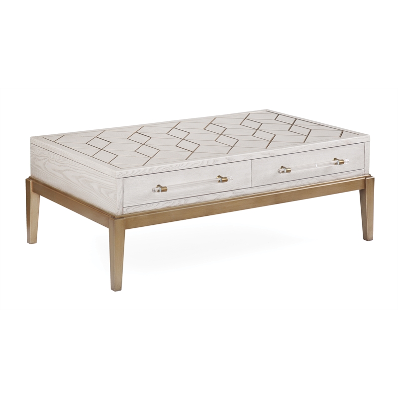 perrine soft white wooden cocktail table with gold and acrylic accents