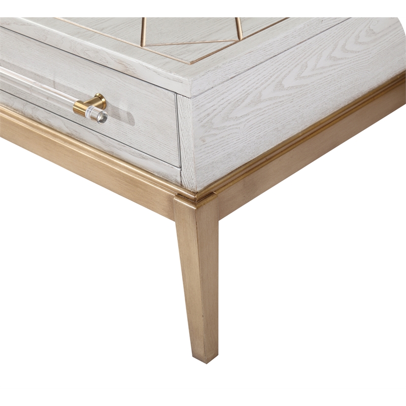 perrine soft white wooden cocktail table with gold and acrylic accents