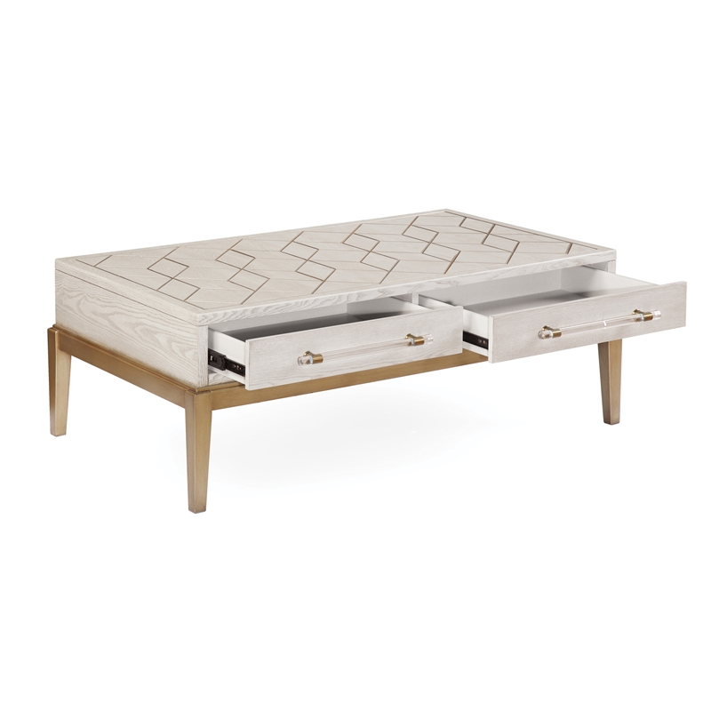 perrine soft white wooden cocktail table with gold and acrylic accents