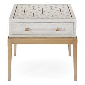 Perrine Soft White Wooden End Table with Gold and Acrylic Accents