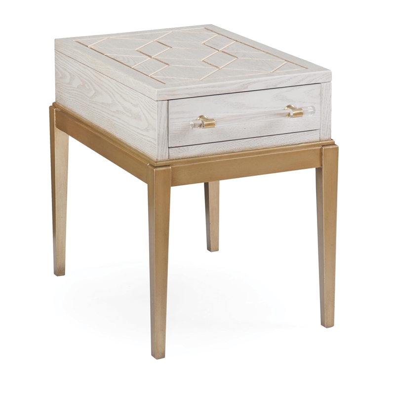 Perrine Wooden Soft White Accent Table with Gold and Acrylic Accents