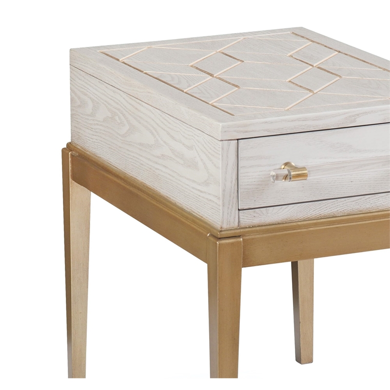 Perrine Wooden Soft White Accent Table with Gold and Acrylic Accents