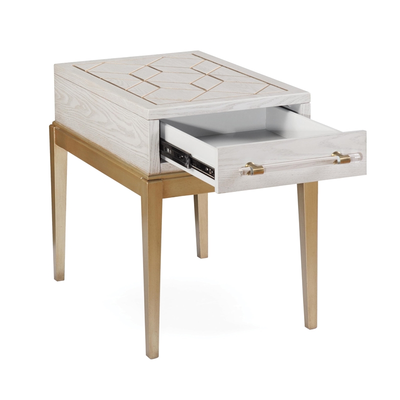 Perrine Wooden Soft White Accent Table with Gold and Acrylic Accents