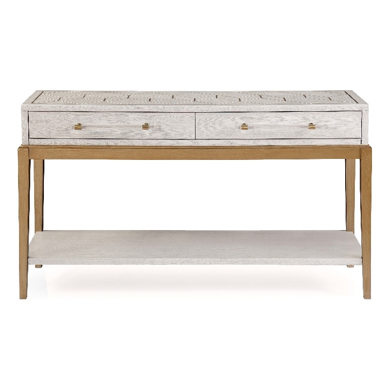 Perrine Soft White Wooden Console Table with Gold and Acrylic Details