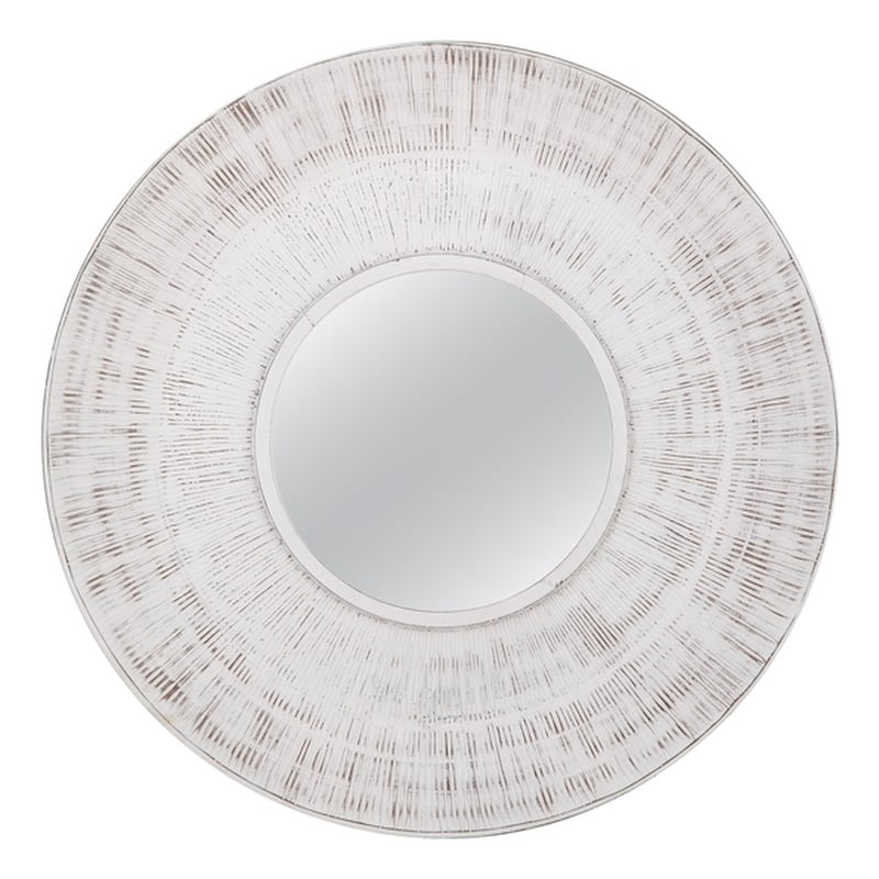 Ocean Isle Wall Mirror in Distressed White Engineered Wood Frame