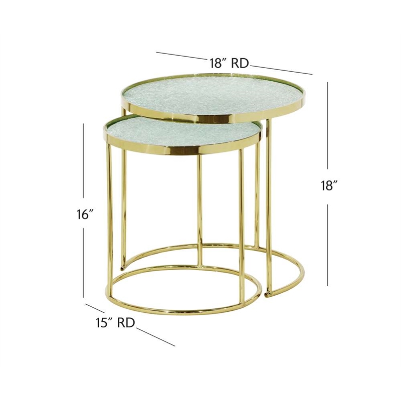 Bassett Mirror Bridget Crackled Glass and Metal Round Nesting Tables in Gold