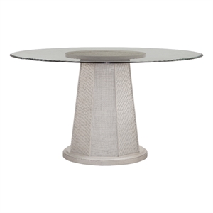 Korey Dining Table in White Wood with Glass Top