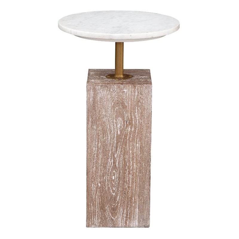 Natural Wood Marble Holt Accent Table Farmhouse