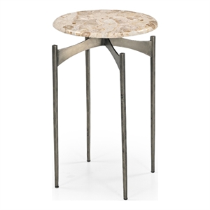 Beige Marble Thea Accent Table Antique Nickel