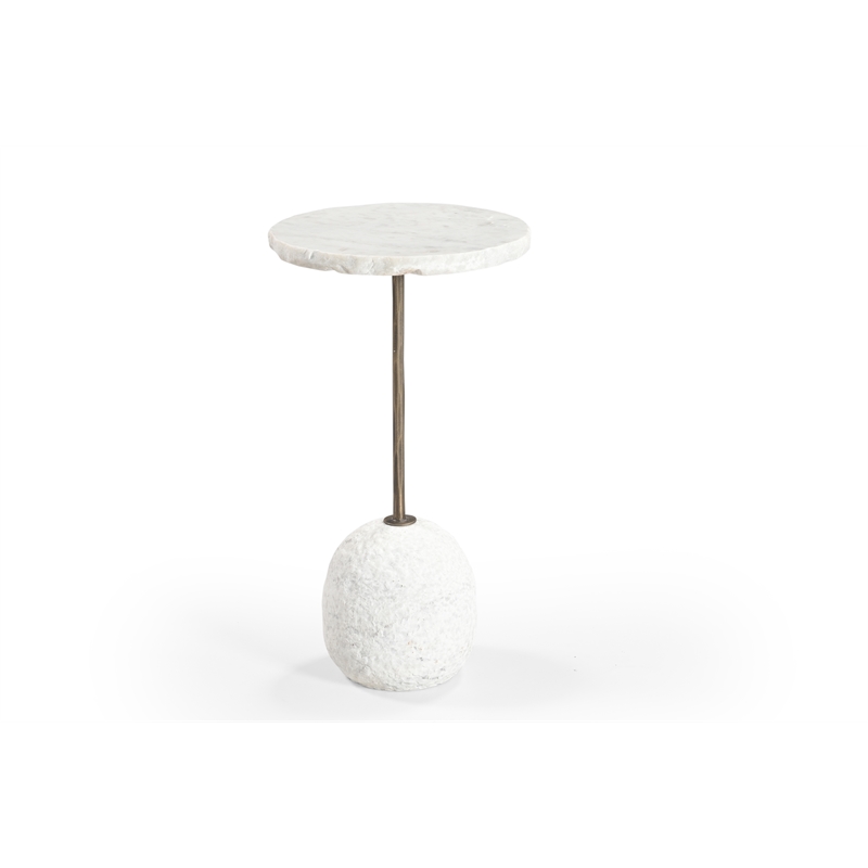 White Marble Aeirith Accent Table Antique Brass Modern Sculptural